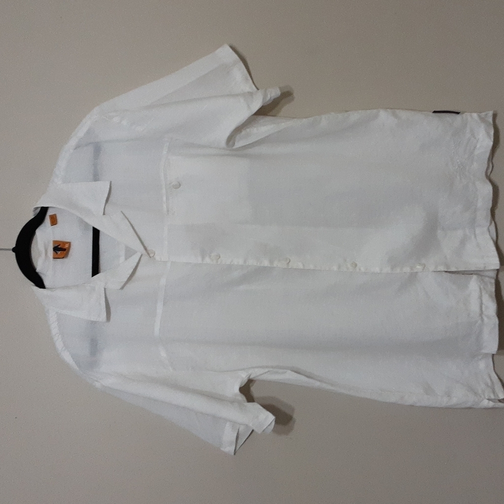Steve Harvy men's casual button down shirt short sleeves 100% linen size XL